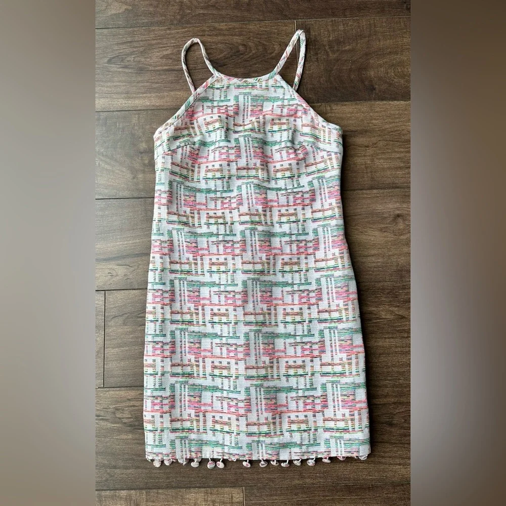 Trina Turk Patsy Halter Dress - Size 4 - Rainbow Geometric Pattern - Fringe Trim